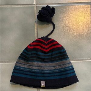 Smartwool Beanie with Pom - Red, Blue, and Gray Stripes